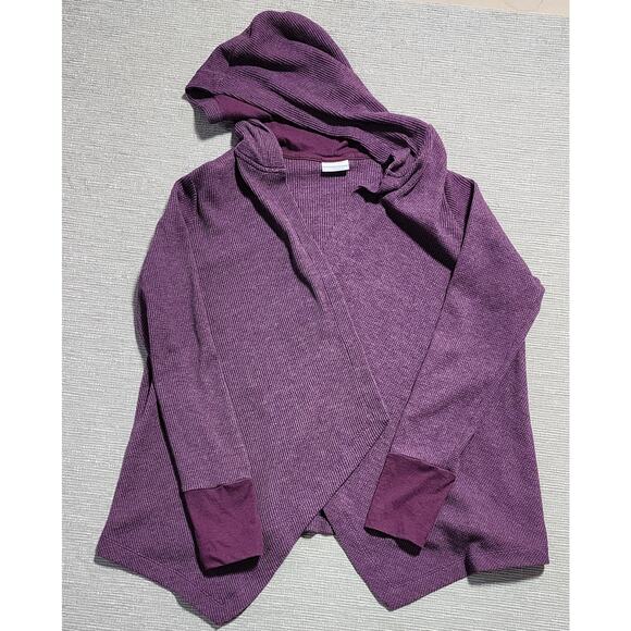 Columbia Hooded Waffle Knit Open Front Cardigan Women’s XL Purple - Picture 2 of 12